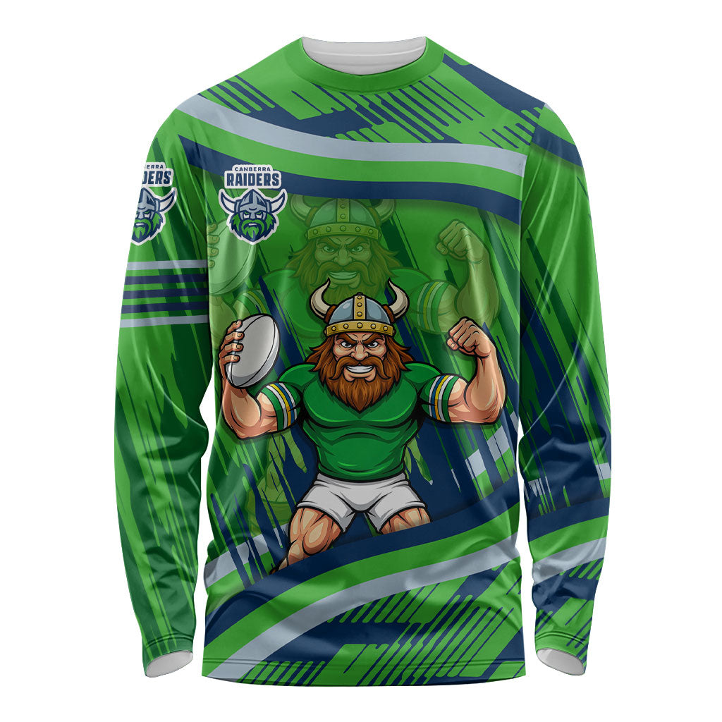 Canberra Raiders Rugby Mascot Long Sleeve Shirt Fierce Athlete Graphic in Sports Style