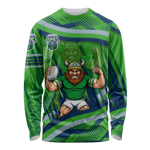 Canberra Raiders Rugby Mascot Long Sleeve Shirt Fierce Athlete Graphic in Sports Style