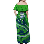Canberra Raiders Rugby Mascot Off Shoulder Maxi Dress Fierce Athlete Graphic in Sports Style