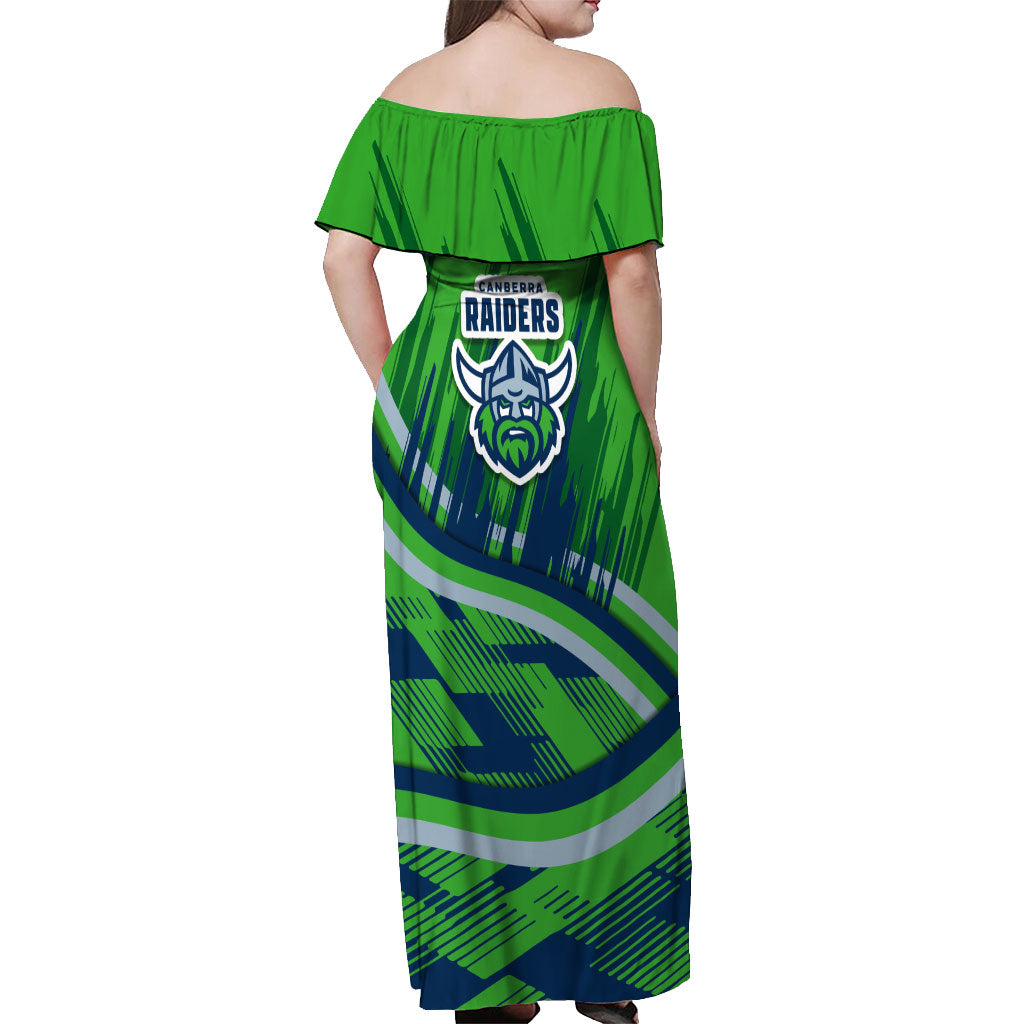 Canberra Raiders Rugby Mascot Off Shoulder Maxi Dress Fierce Athlete Graphic in Sports Style