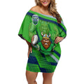 Canberra Raiders Rugby Mascot Off Shoulder Short Dress Fierce Athlete Graphic in Sports Style