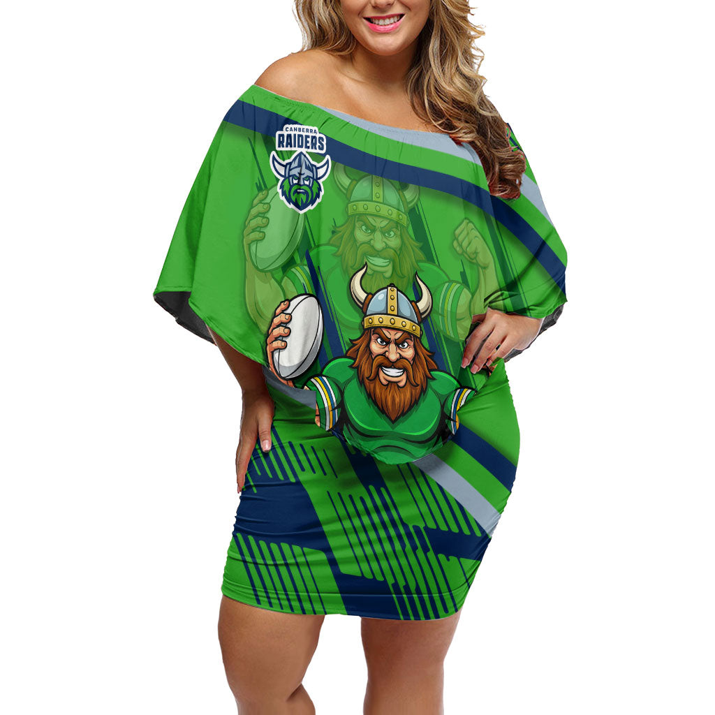 Canberra Raiders Rugby Mascot Off Shoulder Short Dress Fierce Athlete Graphic in Sports Style
