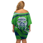 Canberra Raiders Rugby Mascot Off Shoulder Short Dress Fierce Athlete Graphic in Sports Style