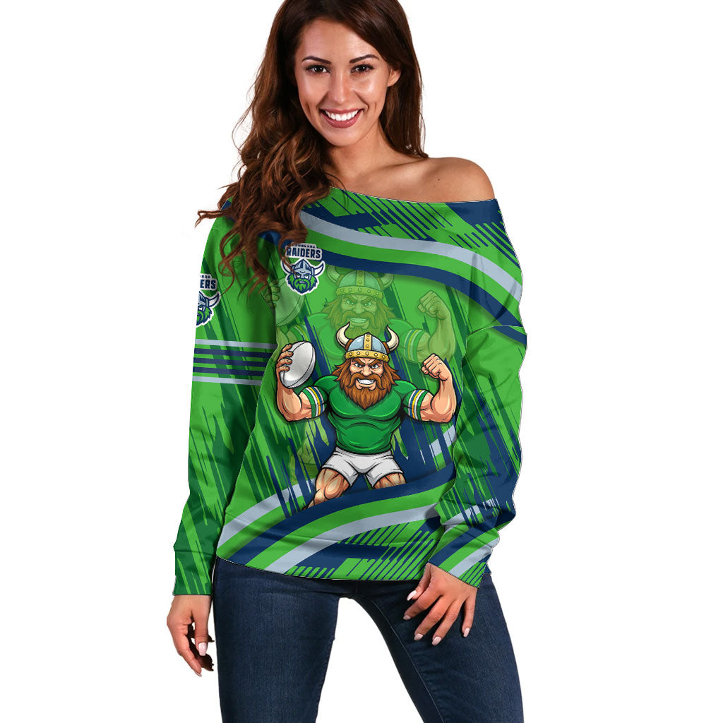 Canberra Raiders Rugby Mascot Off Shoulder Sweater Fierce Athlete Graphic in Sports Style