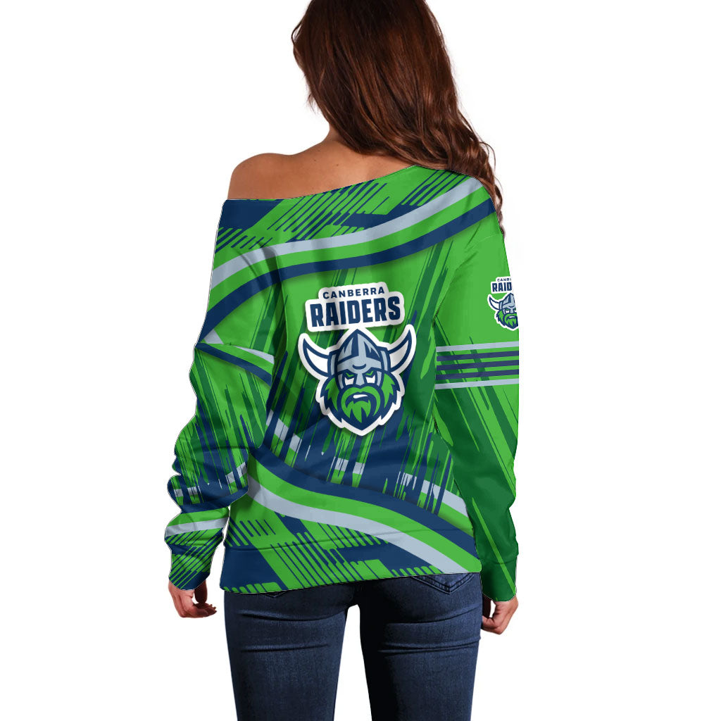 Canberra Raiders Rugby Mascot Off Shoulder Sweater Fierce Athlete Graphic in Sports Style