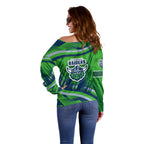 Canberra Raiders Rugby Mascot Off Shoulder Sweater Fierce Athlete Graphic in Sports Style