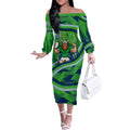 Canberra Raiders Rugby Mascot Off The Shoulder Long Sleeve Dress Fierce Athlete Graphic in Sports Style