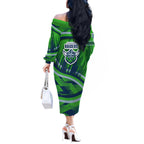 Canberra Raiders Rugby Mascot Off The Shoulder Long Sleeve Dress Fierce Athlete Graphic in Sports Style
