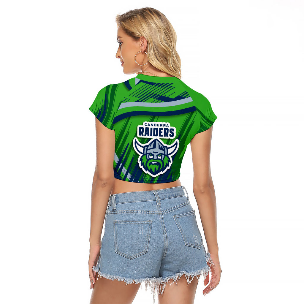 Canberra Raiders Rugby Mascot Raglan Cropped T Shirt Fierce Athlete Graphic in Sports Style