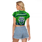 Canberra Raiders Rugby Mascot Raglan Cropped T Shirt Fierce Athlete Graphic in Sports Style