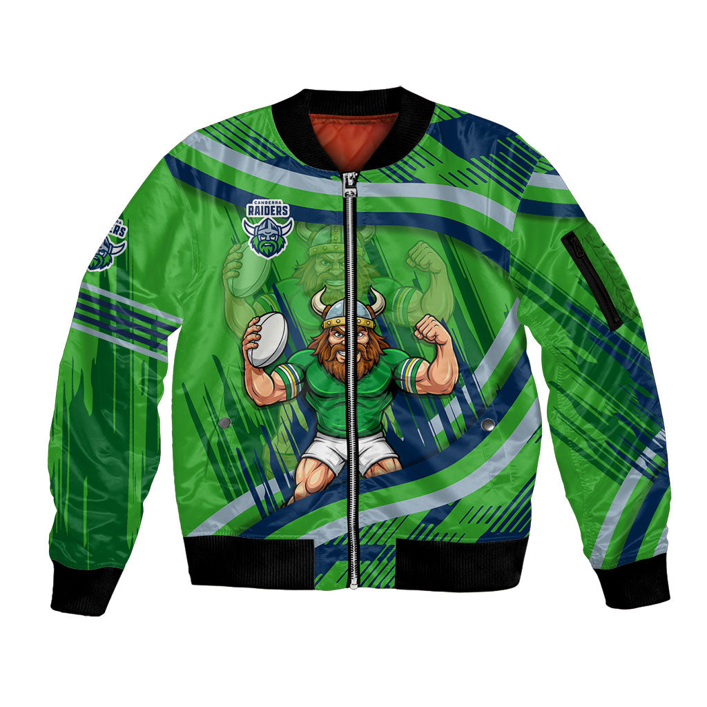 Canberra Raiders Rugby Mascot Sleeve Zip Bomber Jacket Fierce Athlete Graphic in Sports Style
