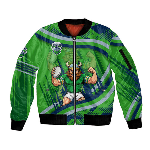 Canberra Raiders Rugby Mascot Sleeve Zip Bomber Jacket Fierce Athlete Graphic in Sports Style