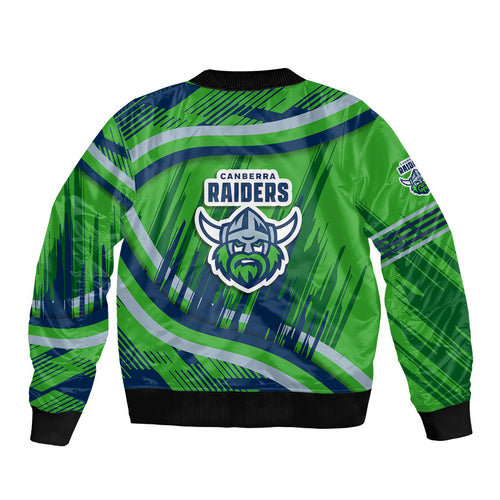 Canberra Raiders Rugby Mascot Sleeve Zip Bomber Jacket Fierce Athlete Graphic in Sports Style