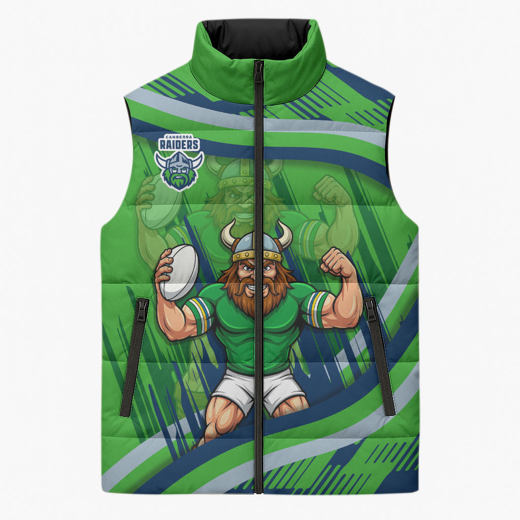 Canberra Raiders Rugby Mascot Sleeveless Puffer Jacket Fierce Athlete Graphic in Sports Style