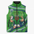 Canberra Raiders Rugby Mascot Sleeveless Puffer Jacket Fierce Athlete Graphic in Sports Style