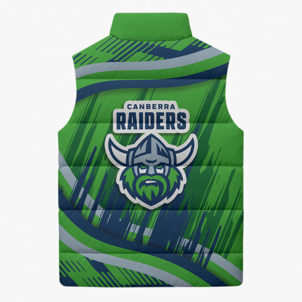 Canberra Raiders Rugby Mascot Sleeveless Puffer Jacket Fierce Athlete Graphic in Sports Style