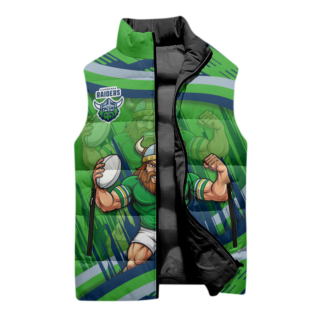 Canberra Raiders Rugby Mascot Sleeveless Puffer Jacket Fierce Athlete Graphic in Sports Style