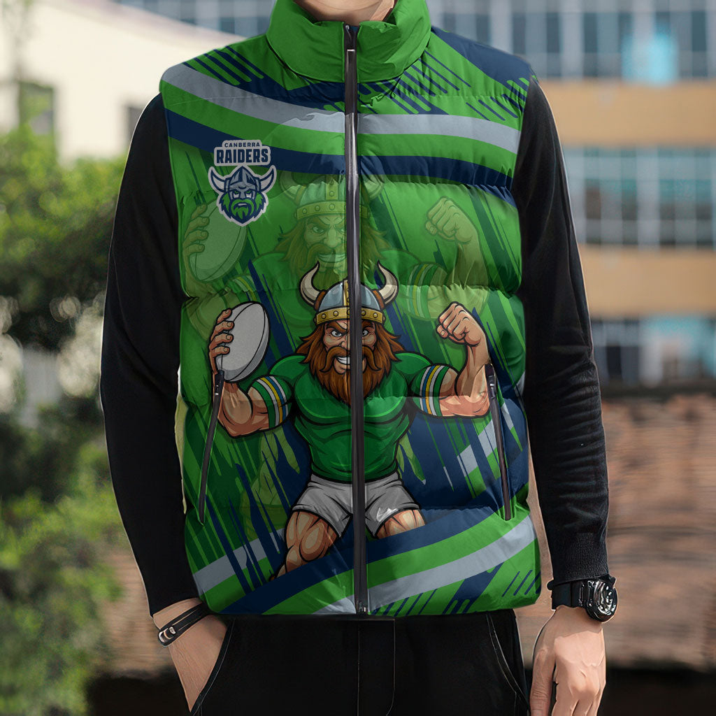 Canberra Raiders Rugby Mascot Sleeveless Puffer Jacket Fierce Athlete Graphic in Sports Style