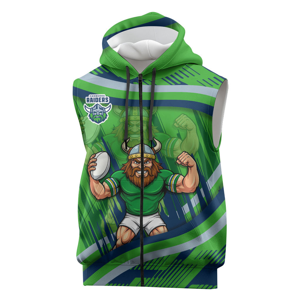 Canberra Raiders Rugby Mascot Sleeveless Zip Hoodie Fierce Athlete Graphic in Sports Style