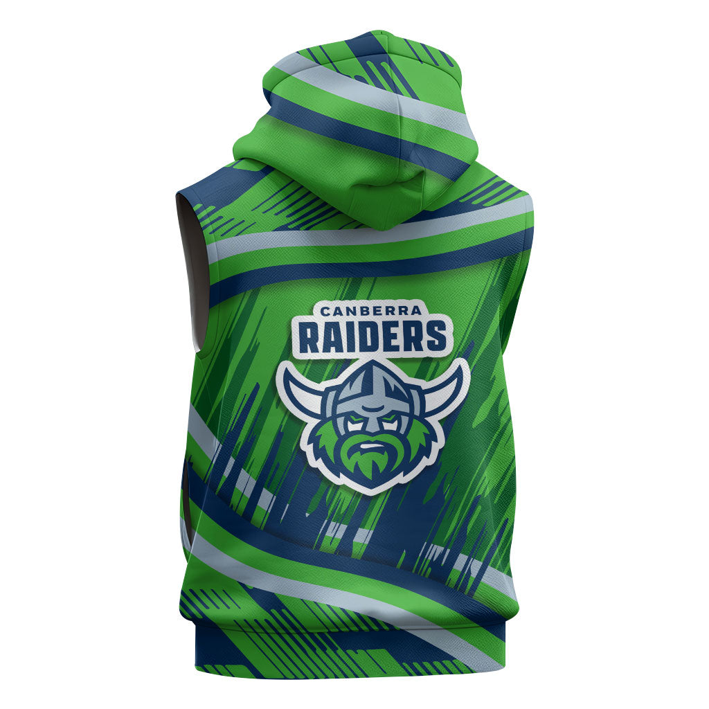 Canberra Raiders Rugby Mascot Sleeveless Zip Hoodie Fierce Athlete Graphic in Sports Style