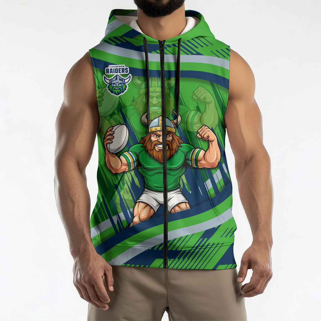 Canberra Raiders Rugby Mascot Sleeveless Zip Hoodie Fierce Athlete Graphic in Sports Style