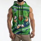 Canberra Raiders Rugby Mascot Sleeveless Zip Hoodie Fierce Athlete Graphic in Sports Style