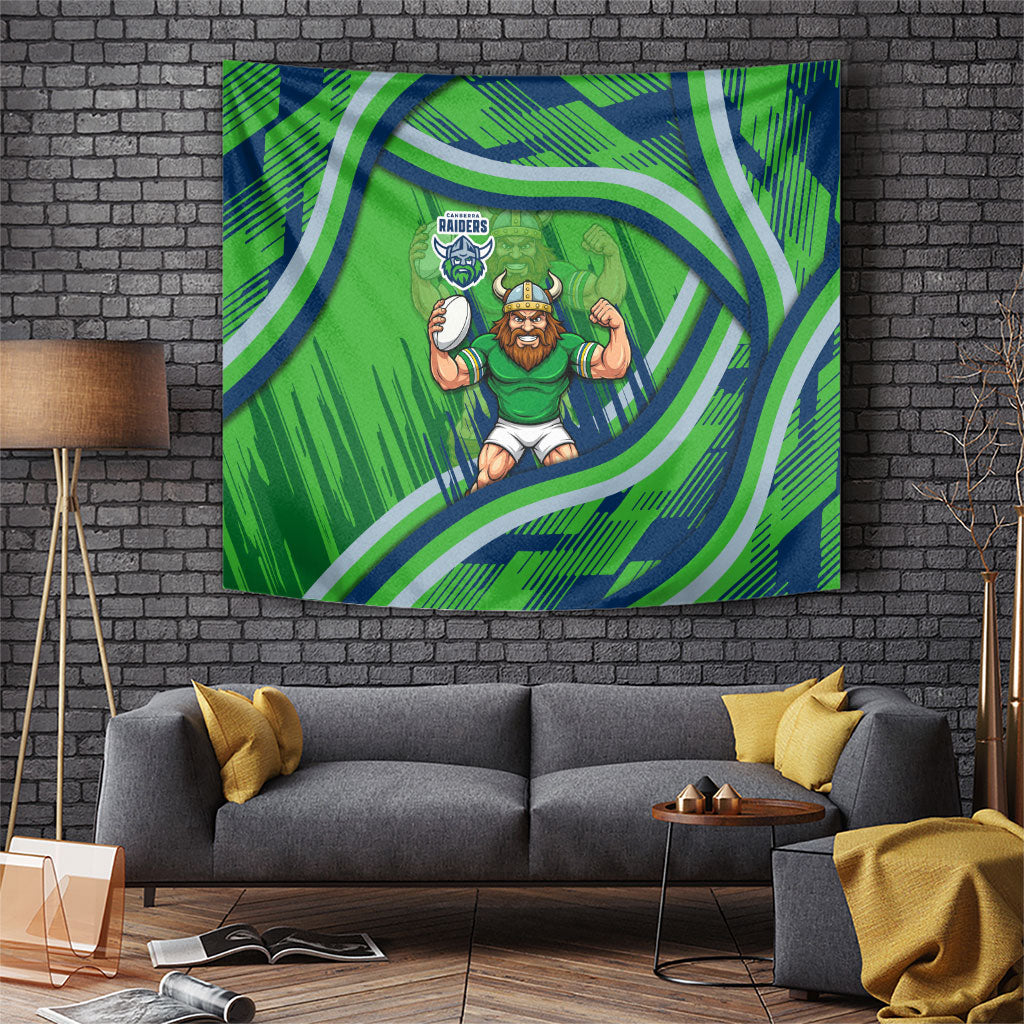 Canberra Raiders Rugby Mascot Tapestry Fierce Athlete Graphic in Sports Style