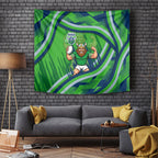 Canberra Raiders Rugby Mascot Tapestry Fierce Athlete Graphic in Sports Style