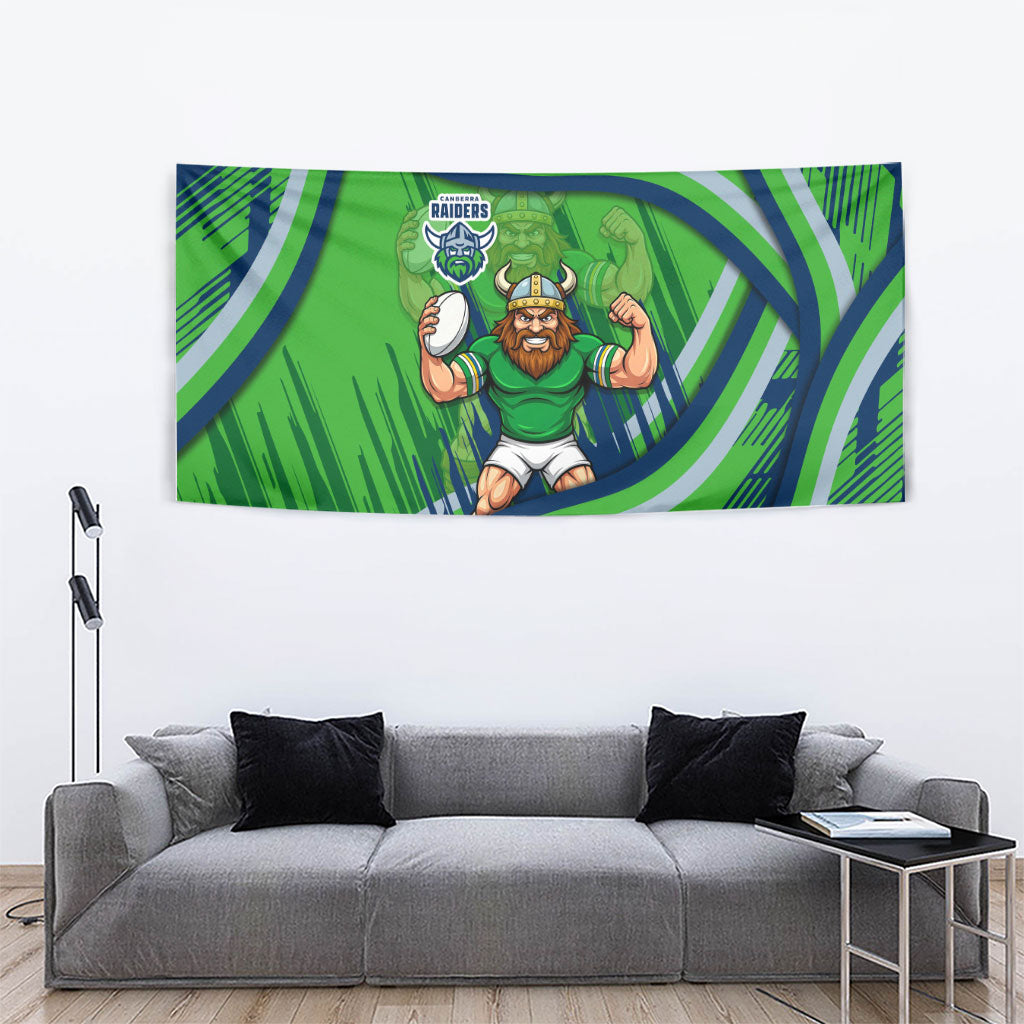 Canberra Raiders Rugby Mascot Tapestry Fierce Athlete Graphic in Sports Style