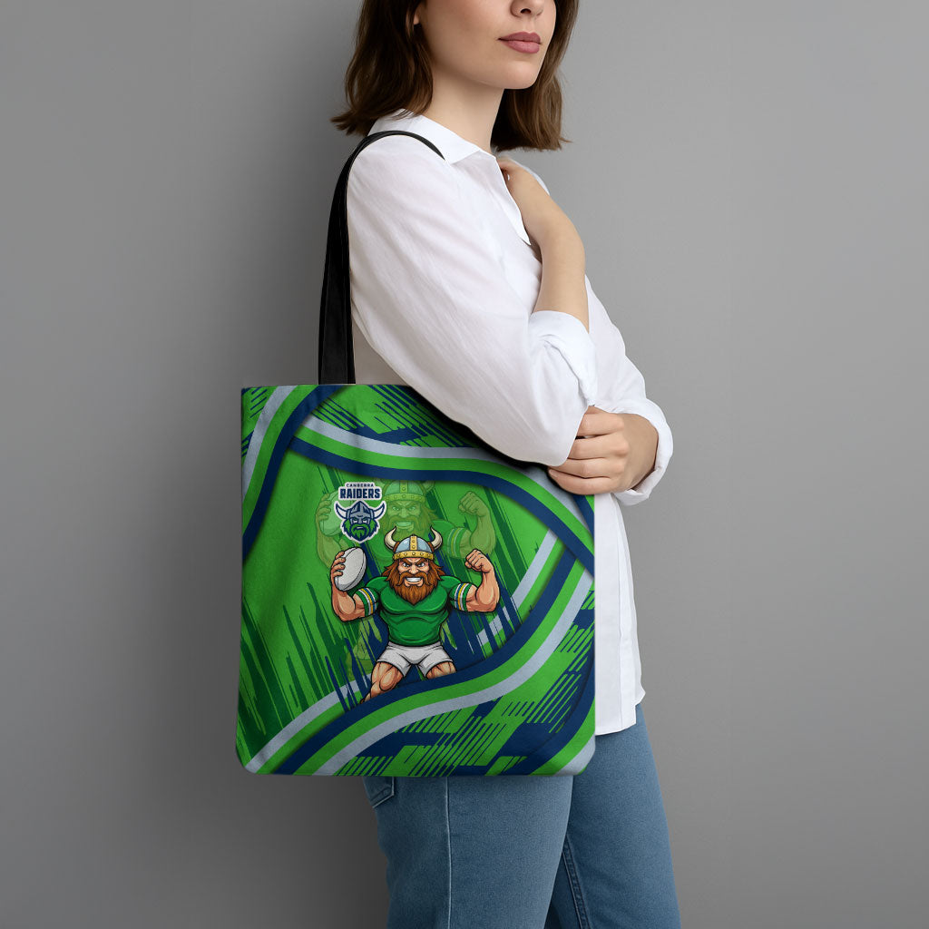 Canberra Raiders Rugby Mascot Tote Bag Fierce Athlete Graphic in Sports Style