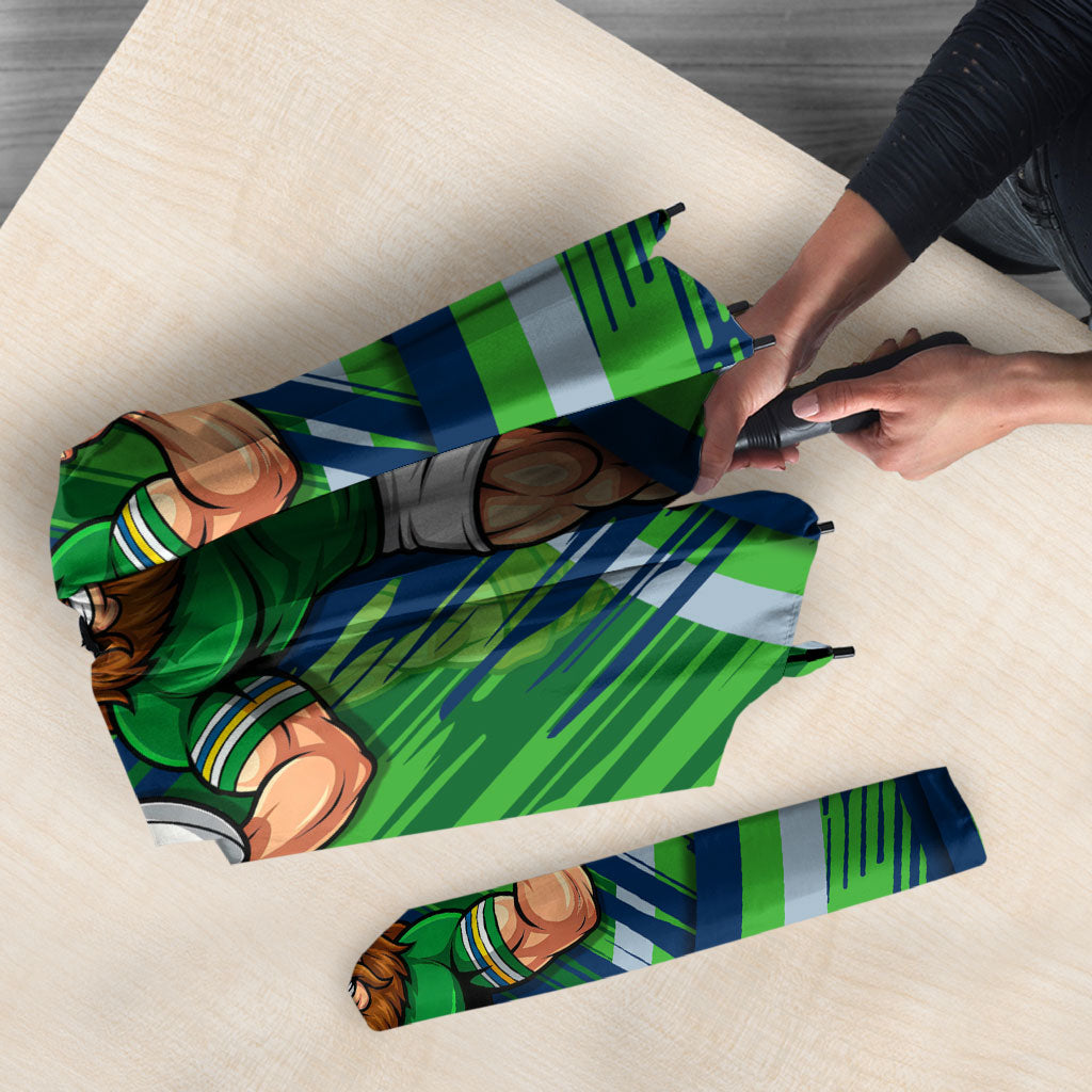 Canberra Raiders Rugby Mascot Umbrella Fierce Athlete Graphic in Sports Style
