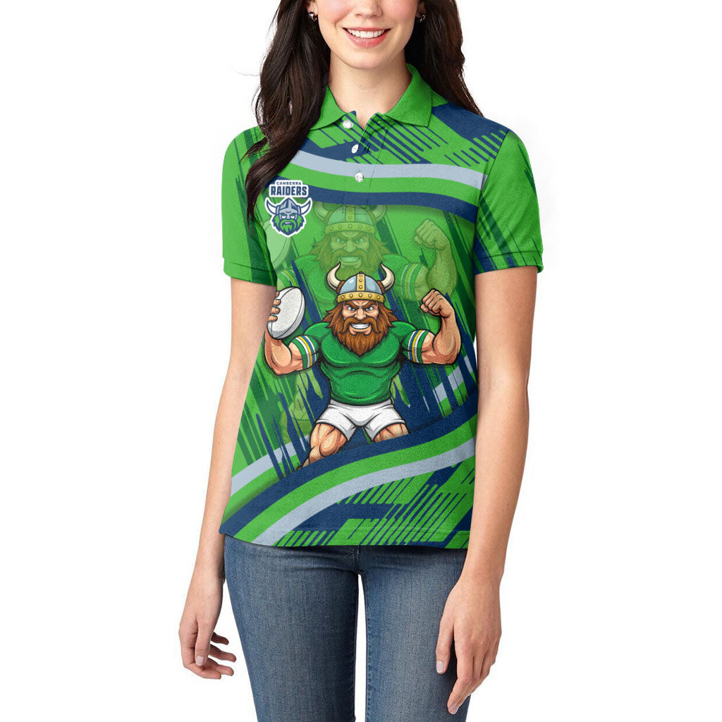 Canberra Raiders Rugby Mascot Women Polo Shirt Fierce Athlete Graphic in Sports Style