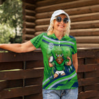 Canberra Raiders Rugby Mascot Women Polo Shirt Fierce Athlete Graphic in Sports Style