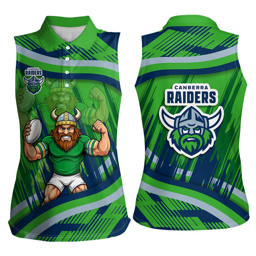 Canberra Raiders Rugby Mascot Women Sleeveless Polo Shirt Fierce Athlete Graphic in Sports Style