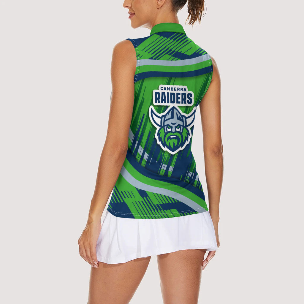 Canberra Raiders Rugby Mascot Women Sleeveless Polo Shirt Fierce Athlete Graphic in Sports Style