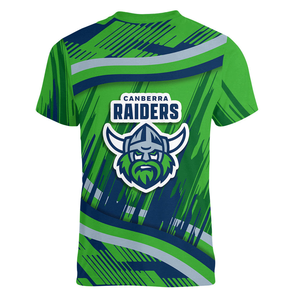Canberra Raiders Rugby Mascot Women V-Neck T-Shirt Fierce Athlete Graphic in Sports Style