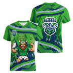 Canberra Raiders Rugby Mascot Women V-Neck T-Shirt Fierce Athlete Graphic in Sports Style