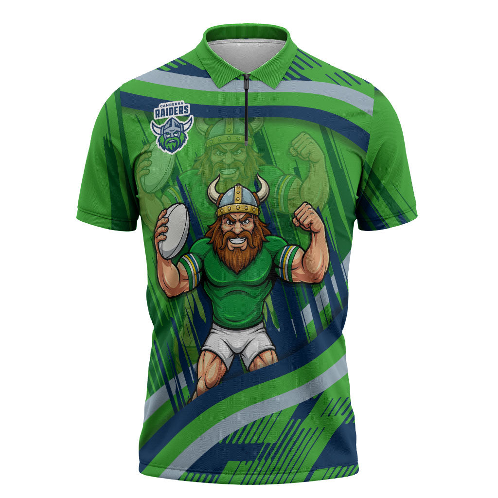 Canberra Raiders Rugby Mascot Zipper Polo Shirt Fierce Athlete Graphic in Sports Style