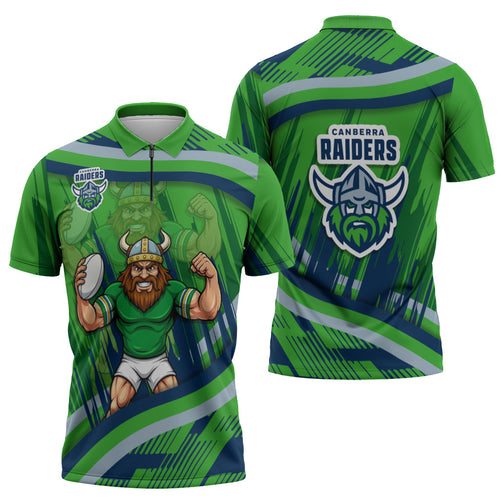 Canberra Raiders Rugby Mascot Zipper Polo Shirt Fierce Athlete Graphic in Sports Style