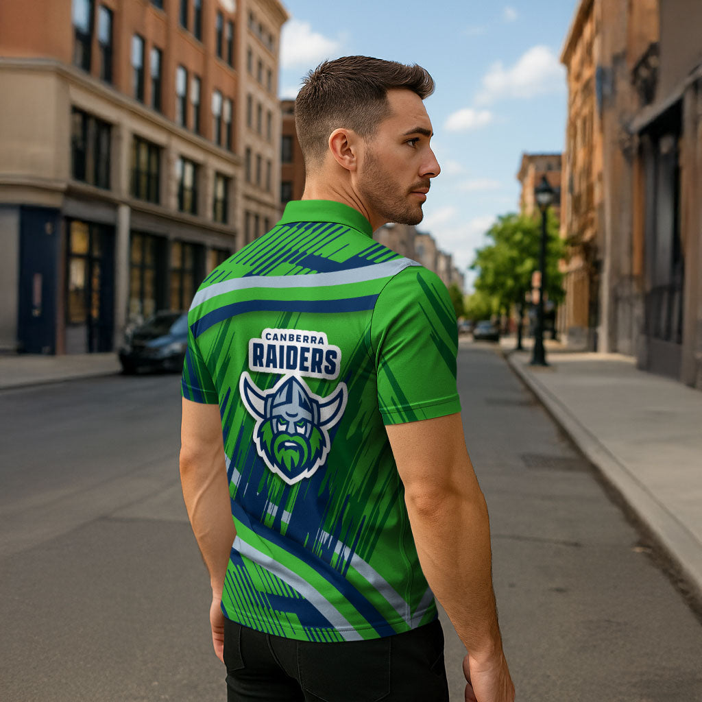 Canberra Raiders Rugby Mascot Zipper Polo Shirt Fierce Athlete Graphic in Sports Style