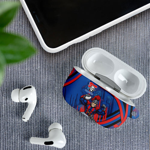Newcastle Knights Rugby Mascot AirPods Case Fierce Athlete Graphic in Sports Style