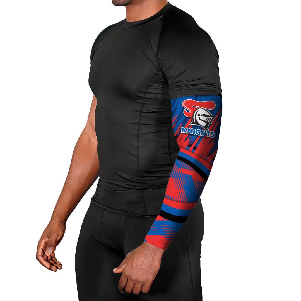 Newcastle Knights Rugby Mascot Arm Sleeves Fierce Athlete Graphic in Sports Style