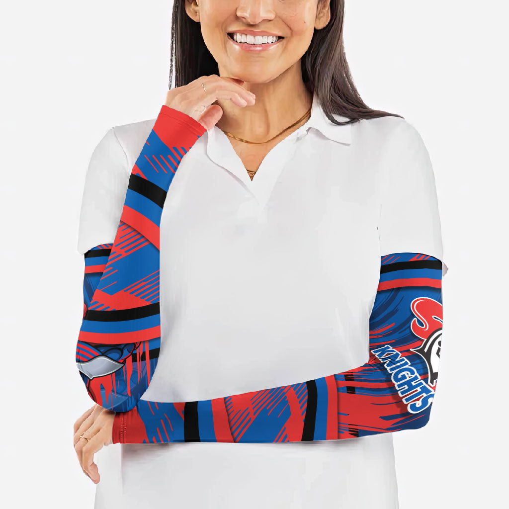 Newcastle Knights Rugby Mascot Arm Sleeves Fierce Athlete Graphic in Sports Style