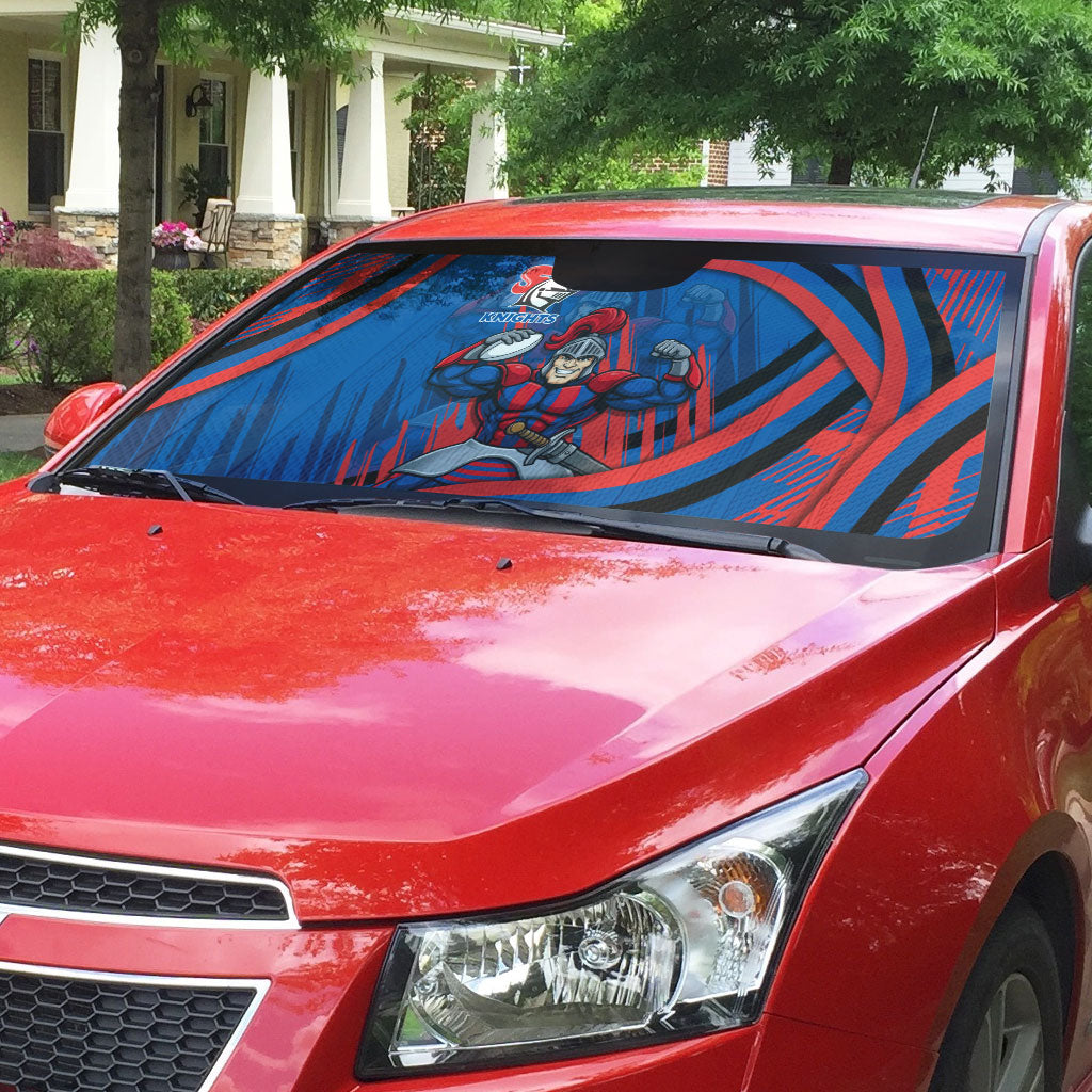 Newcastle Knights Rugby Mascot Auto Sun Shade Fierce Athlete Graphic in Sports Style