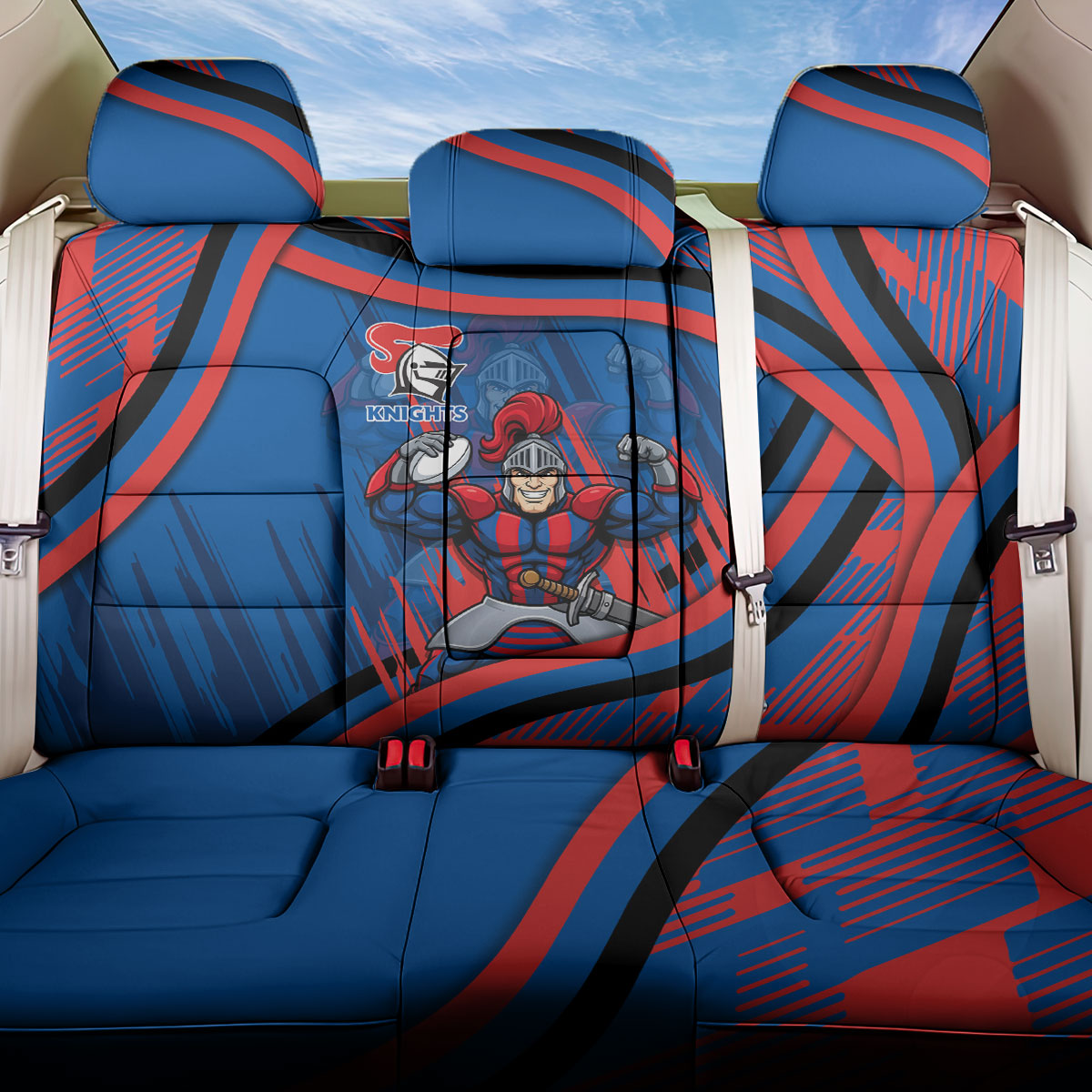 Newcastle Knights Rugby Mascot Back Car Seat Cover Fierce Athlete Graphic in Sports Style