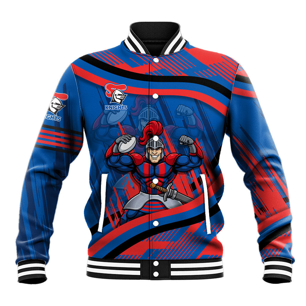 Newcastle Knights Rugby Mascot Baseball Jacket Fierce Athlete Graphic in Sports Style