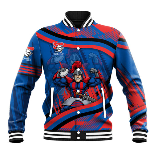 Newcastle Knights Rugby Mascot Baseball Jacket Fierce Athlete Graphic in Sports Style