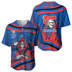 Newcastle Knights Rugby Mascot Baseball Jersey Fierce Athlete Graphic in Sports Style