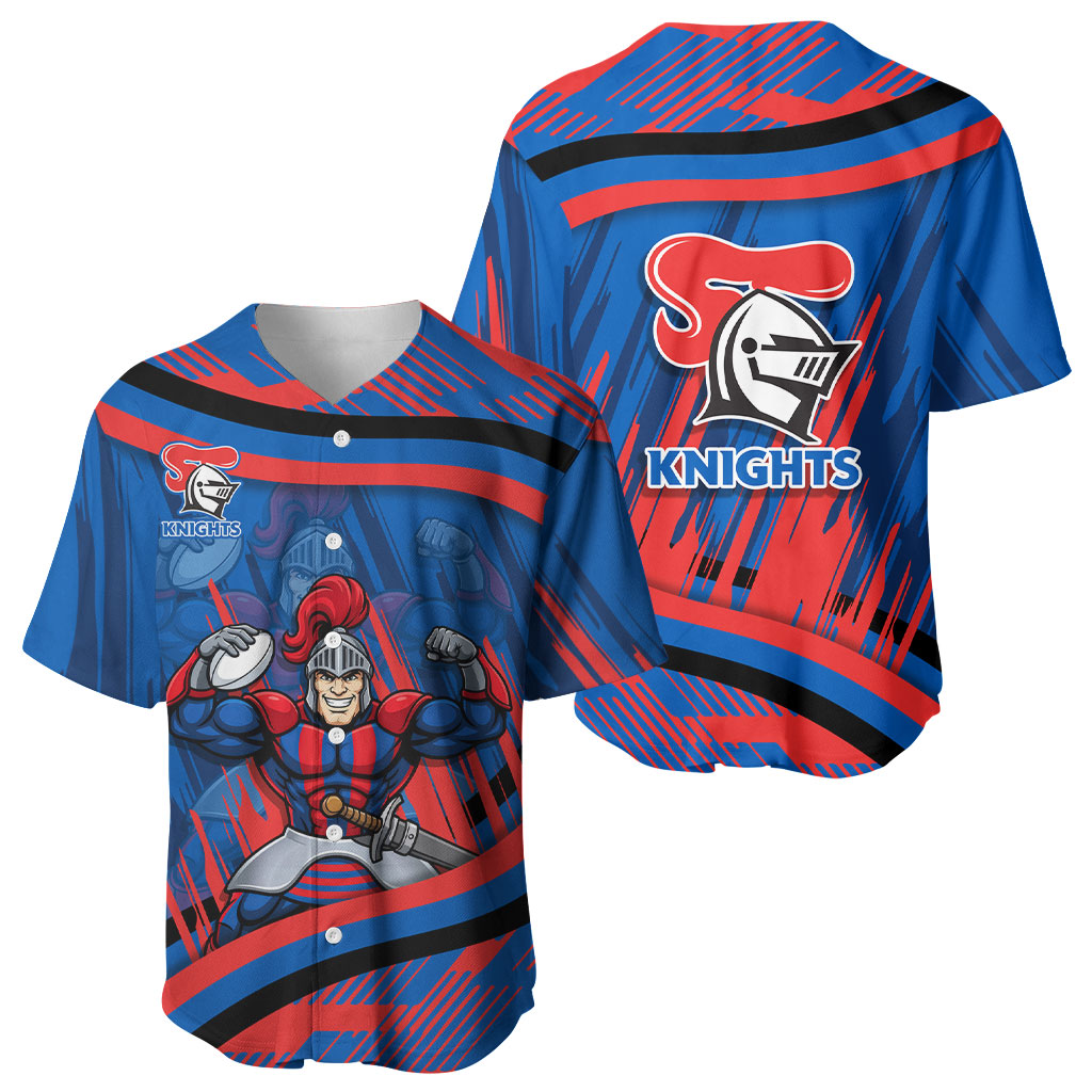Newcastle Knights Rugby Mascot Baseball Jersey Fierce Athlete Graphic in Sports Style