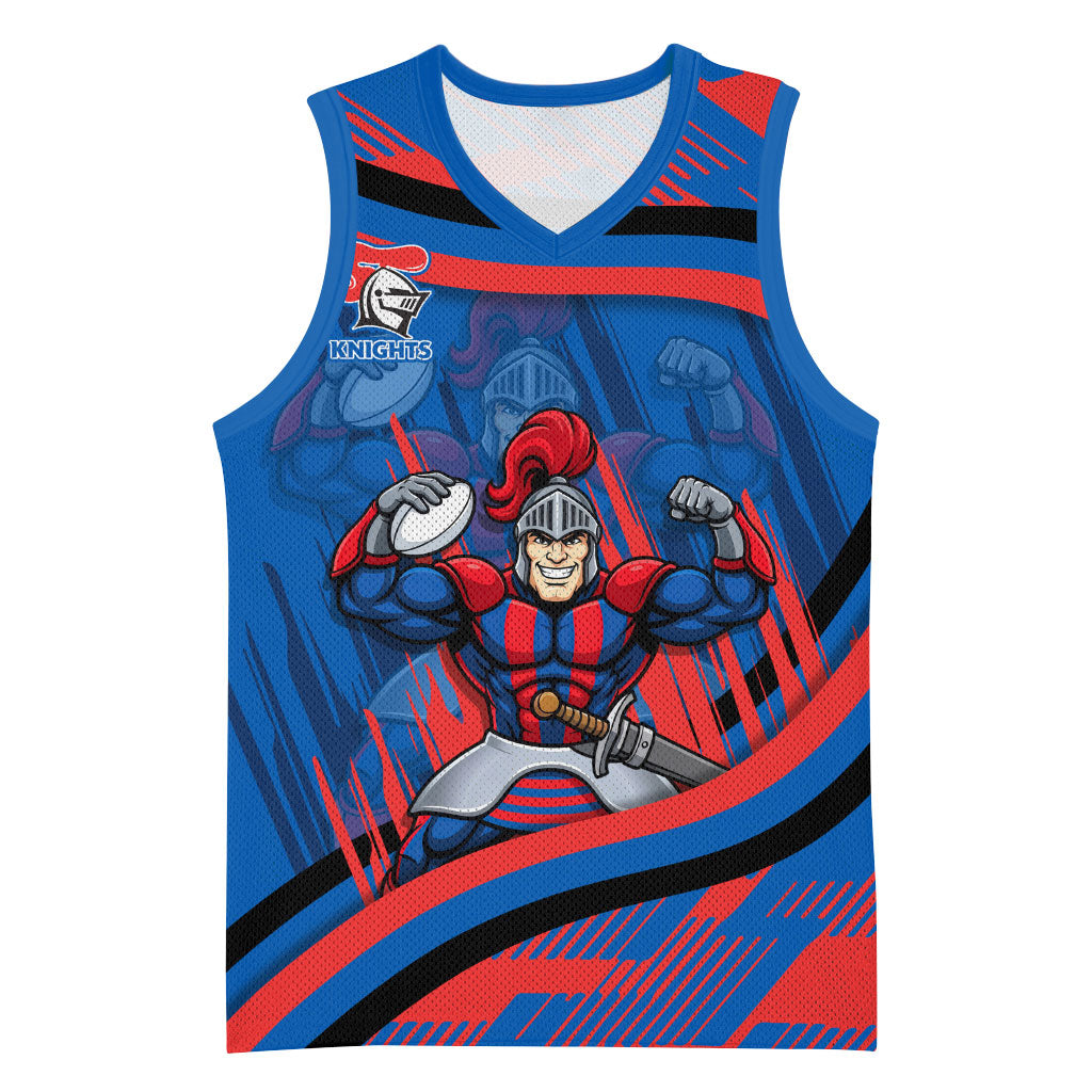 Newcastle Knights Rugby Mascot Basketball Jersey Fierce Athlete Graphic in Sports Style
